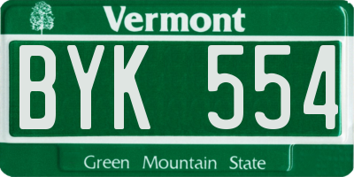 VT license plate BYK554