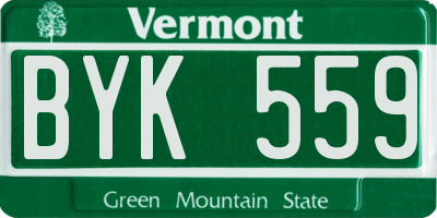 VT license plate BYK559