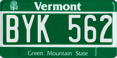 VT license plate BYK562