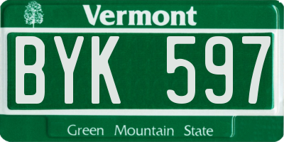 VT license plate BYK597