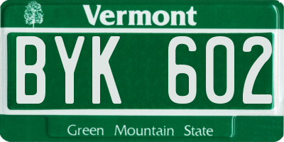 VT license plate BYK602