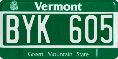 VT license plate BYK605
