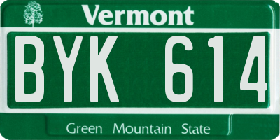 VT license plate BYK614