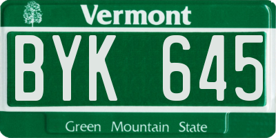 VT license plate BYK645