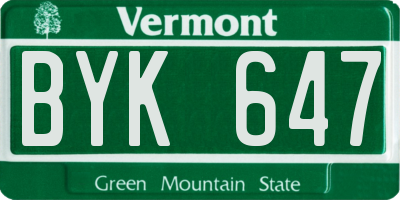 VT license plate BYK647