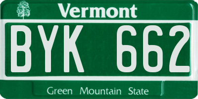 VT license plate BYK662