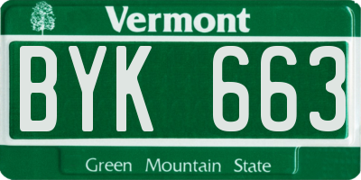 VT license plate BYK663