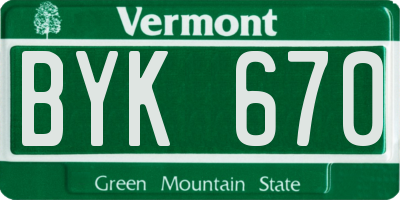 VT license plate BYK670