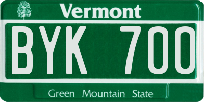 VT license plate BYK700