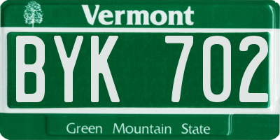 VT license plate BYK702