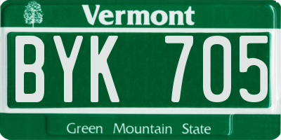 VT license plate BYK705