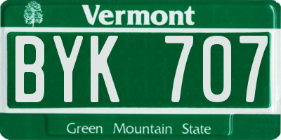 VT license plate BYK707