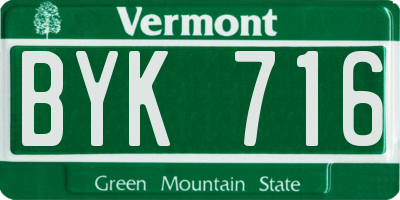 VT license plate BYK716