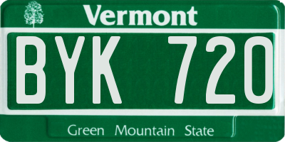 VT license plate BYK720