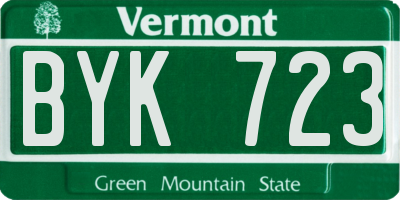 VT license plate BYK723