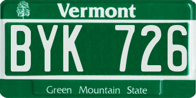 VT license plate BYK726
