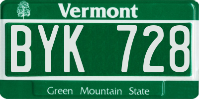 VT license plate BYK728