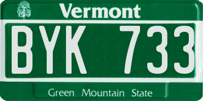 VT license plate BYK733