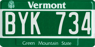 VT license plate BYK734