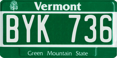 VT license plate BYK736