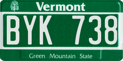 VT license plate BYK738