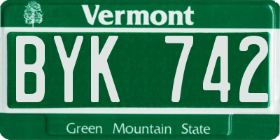VT license plate BYK742