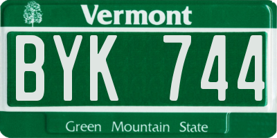 VT license plate BYK744