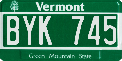 VT license plate BYK745