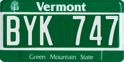 VT license plate BYK747