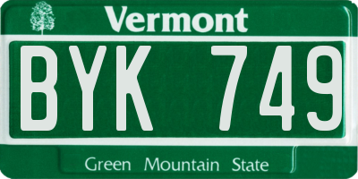 VT license plate BYK749