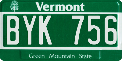 VT license plate BYK756