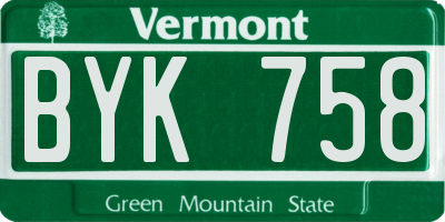 VT license plate BYK758