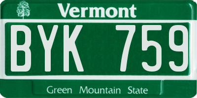 VT license plate BYK759
