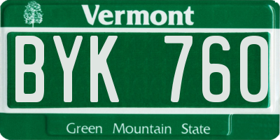 VT license plate BYK760