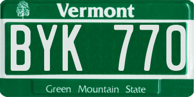 VT license plate BYK770