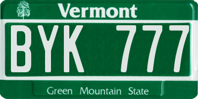 VT license plate BYK777