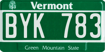 VT license plate BYK783