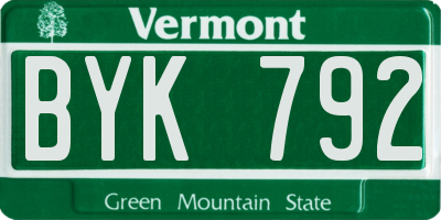 VT license plate BYK792