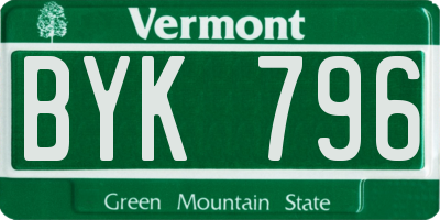 VT license plate BYK796