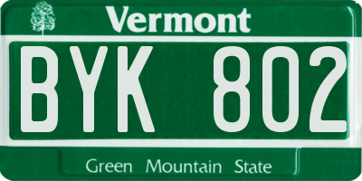 VT license plate BYK802