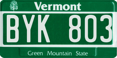 VT license plate BYK803