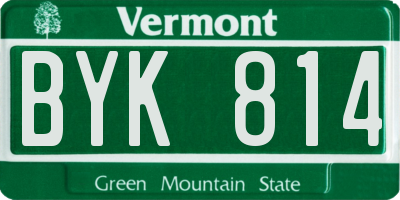 VT license plate BYK814
