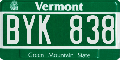 VT license plate BYK838