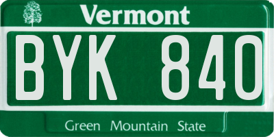 VT license plate BYK840