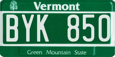 VT license plate BYK850