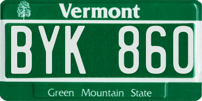 VT license plate BYK860