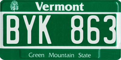 VT license plate BYK863