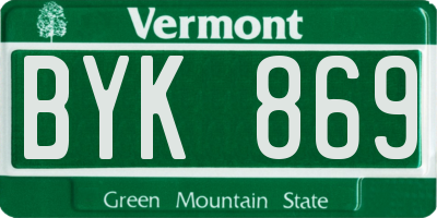 VT license plate BYK869