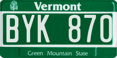 VT license plate BYK870