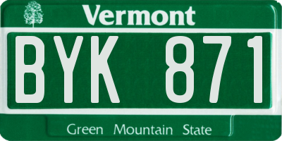 VT license plate BYK871